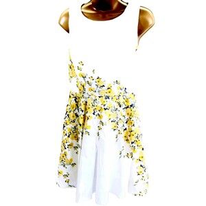 Teeze Me Sun Dress Floral Keyhole Back White Yellow 3 4 Juniors Flowy Fit